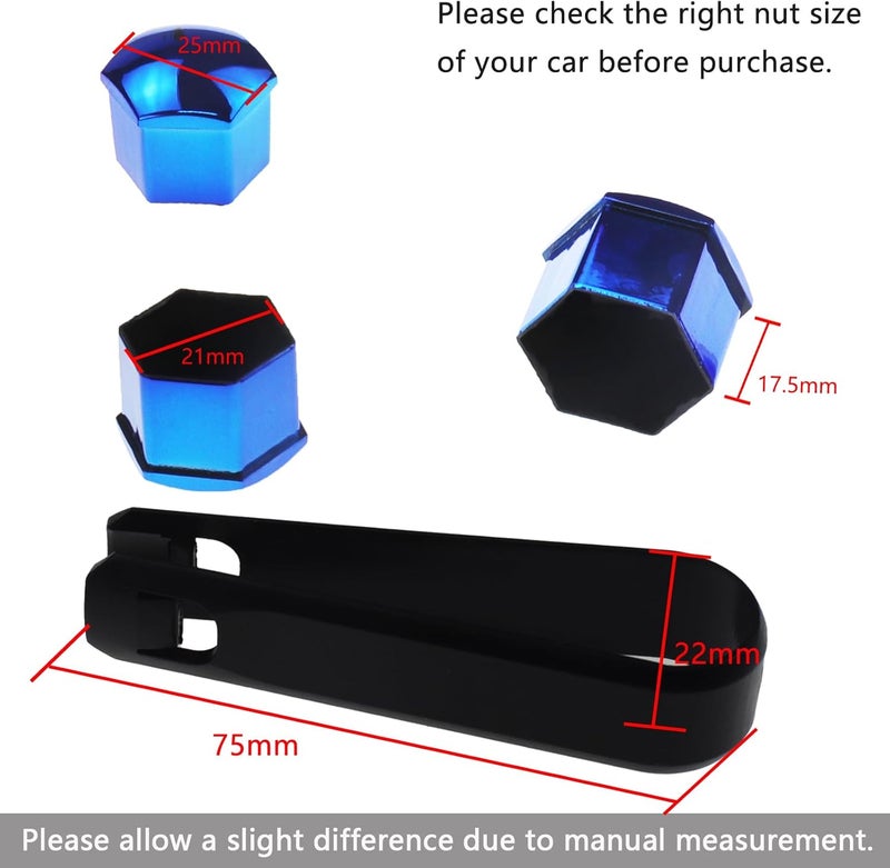 Nihfien 20 Pcs Wheel Lug Nut Covers, 21mm Universal Anti-Rust Car Tire Nut Caps, Hexagonal Plastic Tire Bolt Caps with Removal Tool (Blue) - Image 3